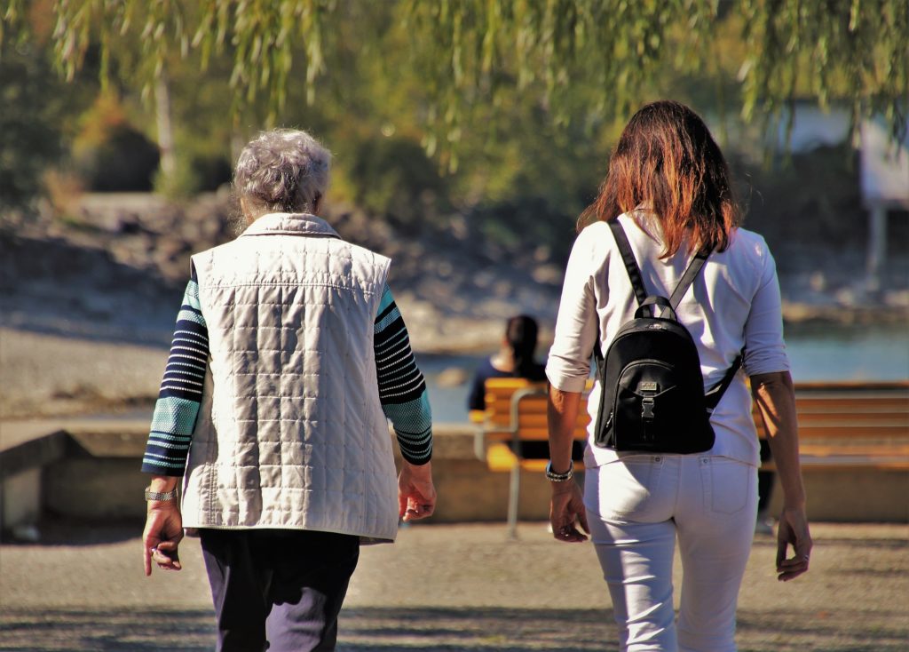 two women walking